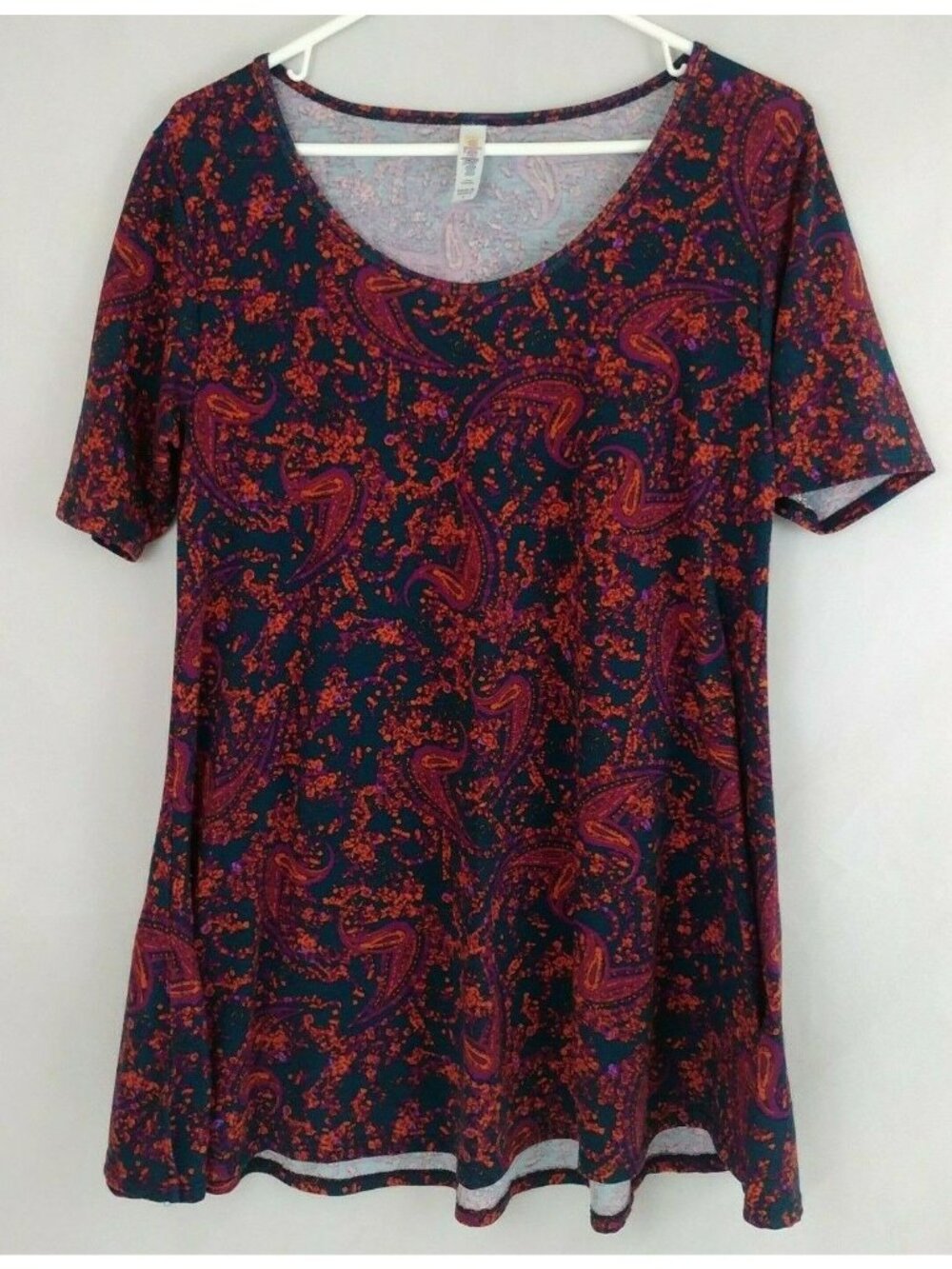 Lularoe Oversized Shirt Dark Blue W/ Purple & Orange Paisley Design Size Small